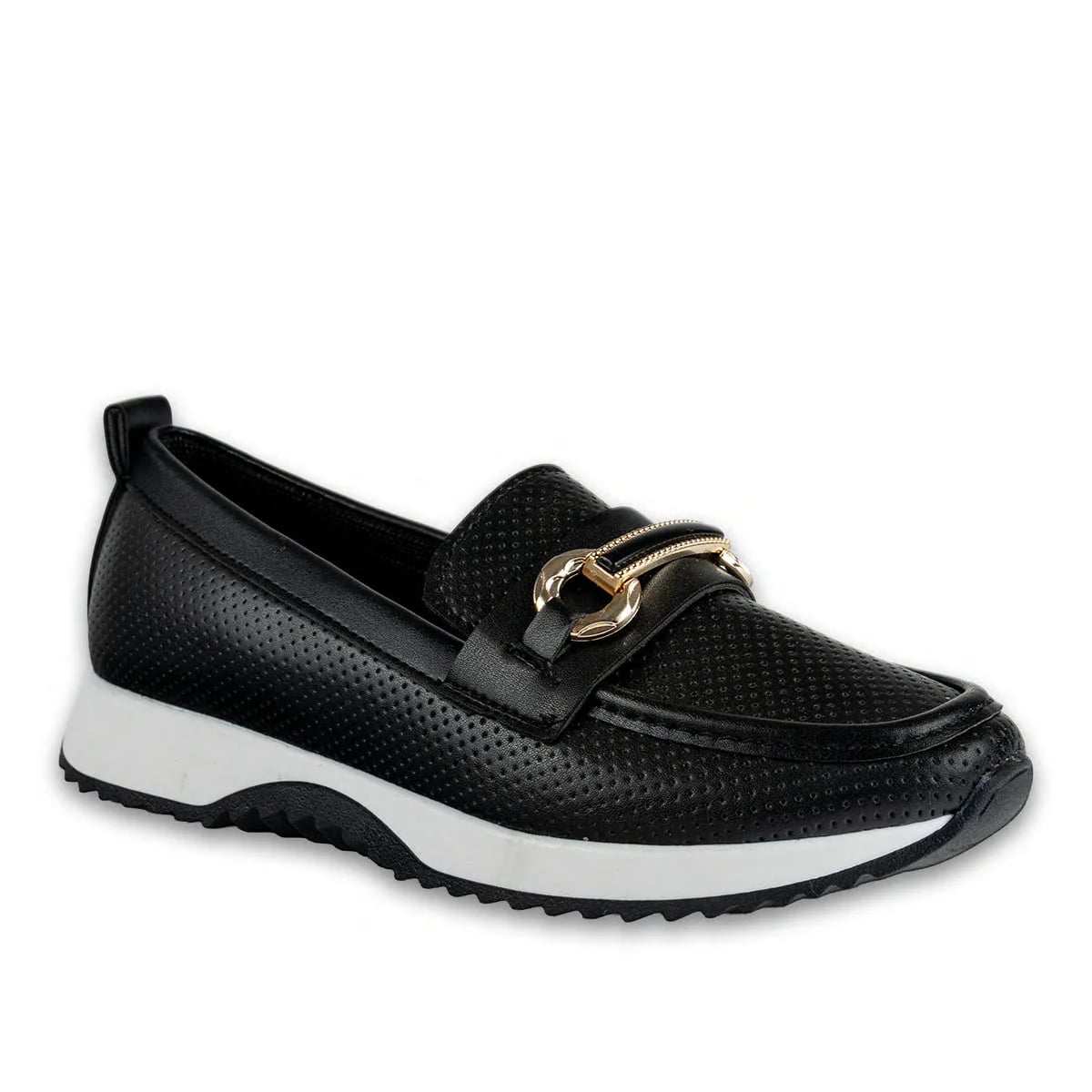 Wholesale Black Synthetic Leather Sport Sneaker with Chain Buckle Stylish Model - Color: Black, Color Types: Leather - Image 2 of 4
