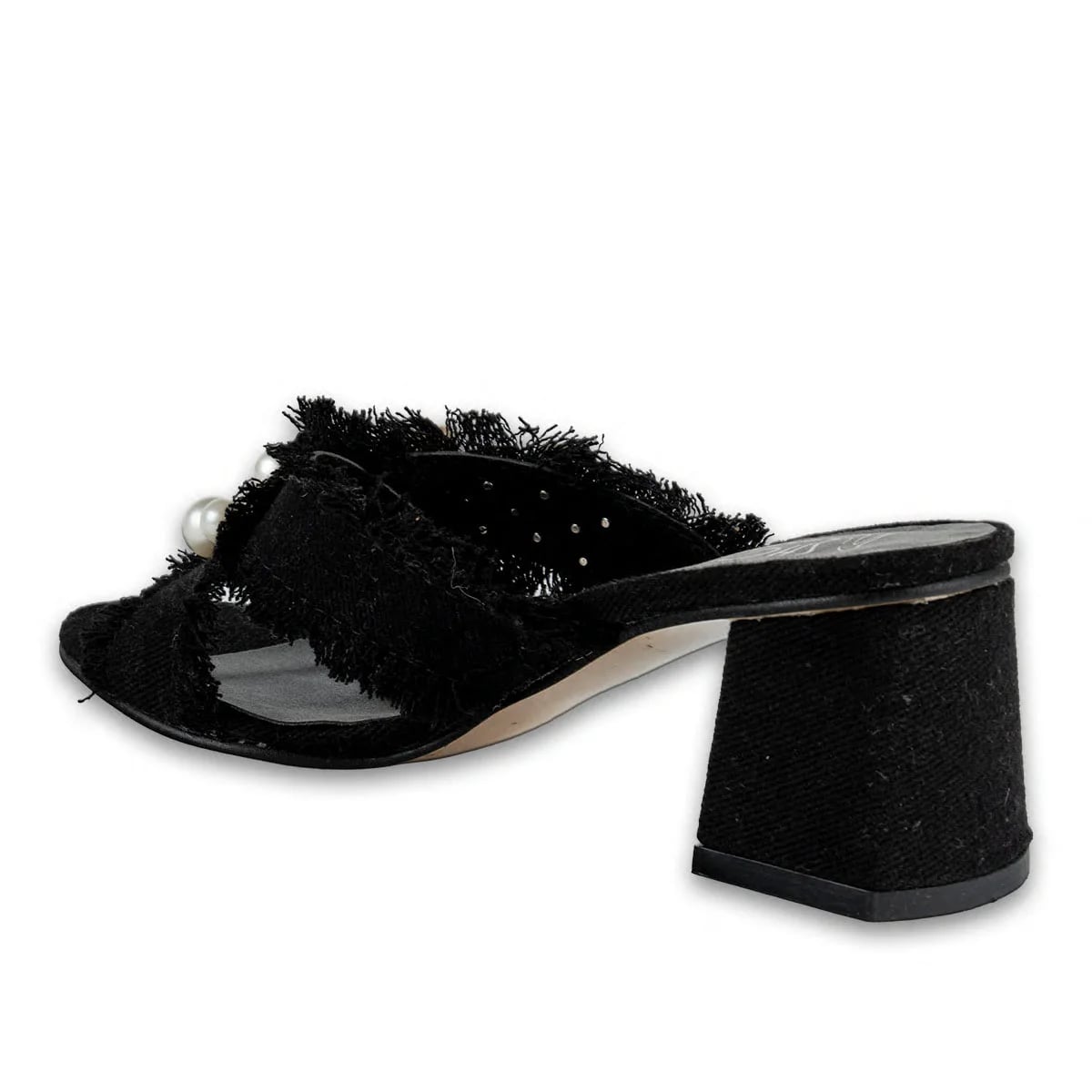 Wholesale Black Heeled Slippers Faux Leather Cross Pearl Stylish Model - Color: Black, Color Types: Fabric - Image 3 of 3