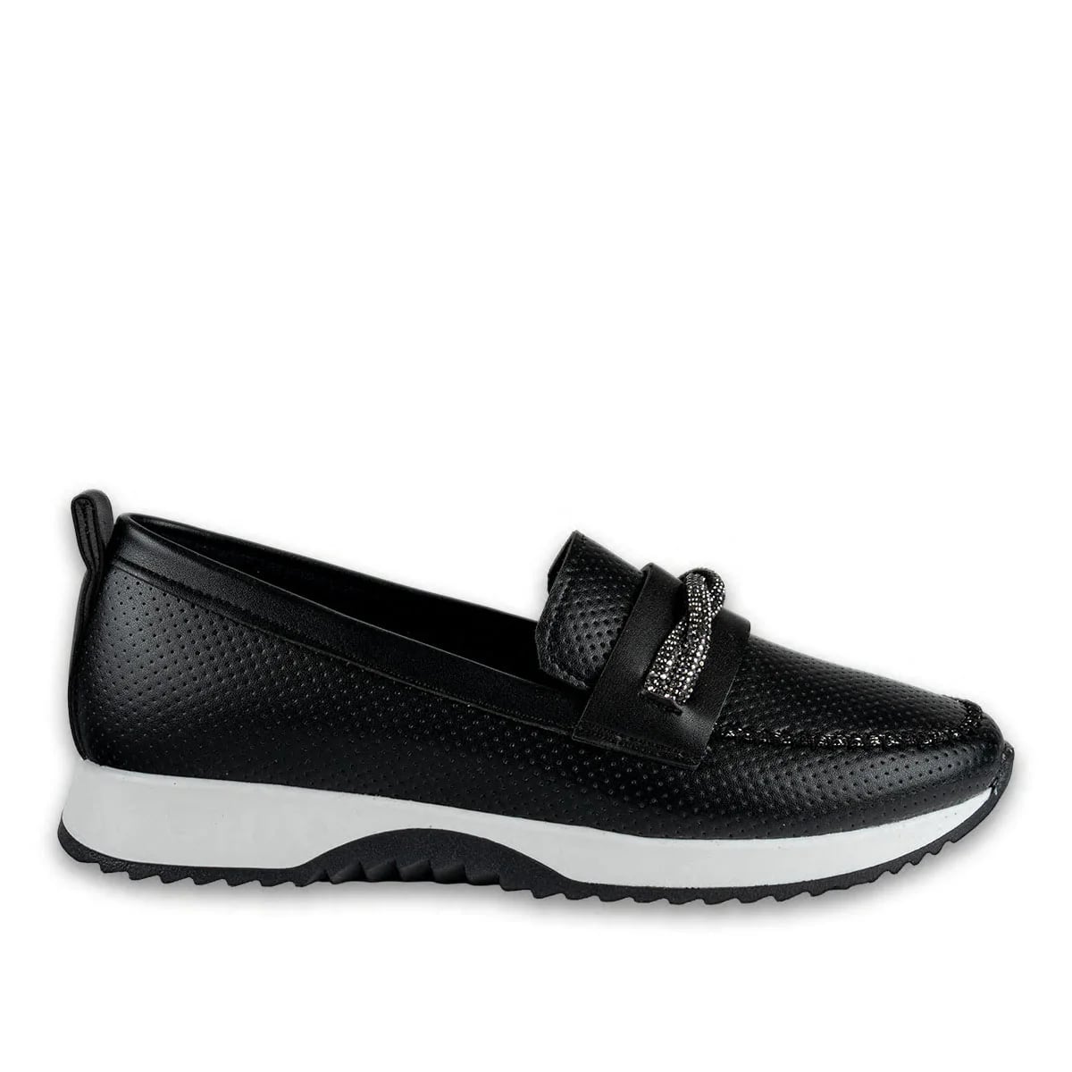 Siyah Zenne Spor Sneaker Suni Deri Taş İpli - Renk: Siyah - Fotoğraf 1 / 4