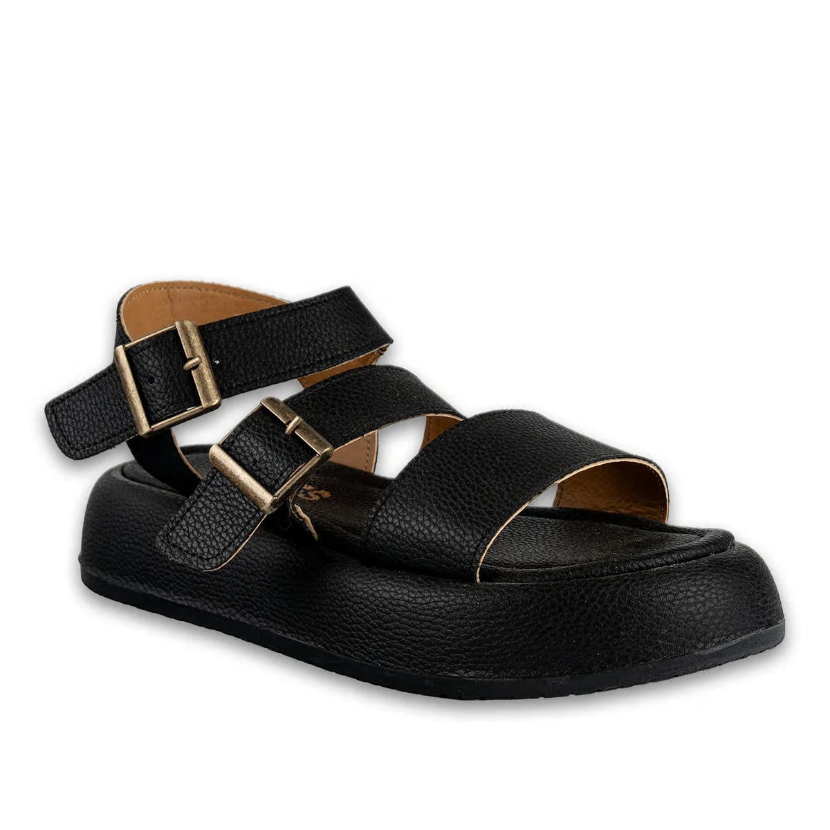 Wholesale Black Women's Flat Sandals Faux Leather Double Strap Stylish Model - Color: Black, Color Types: Leather - Image 2 of 3