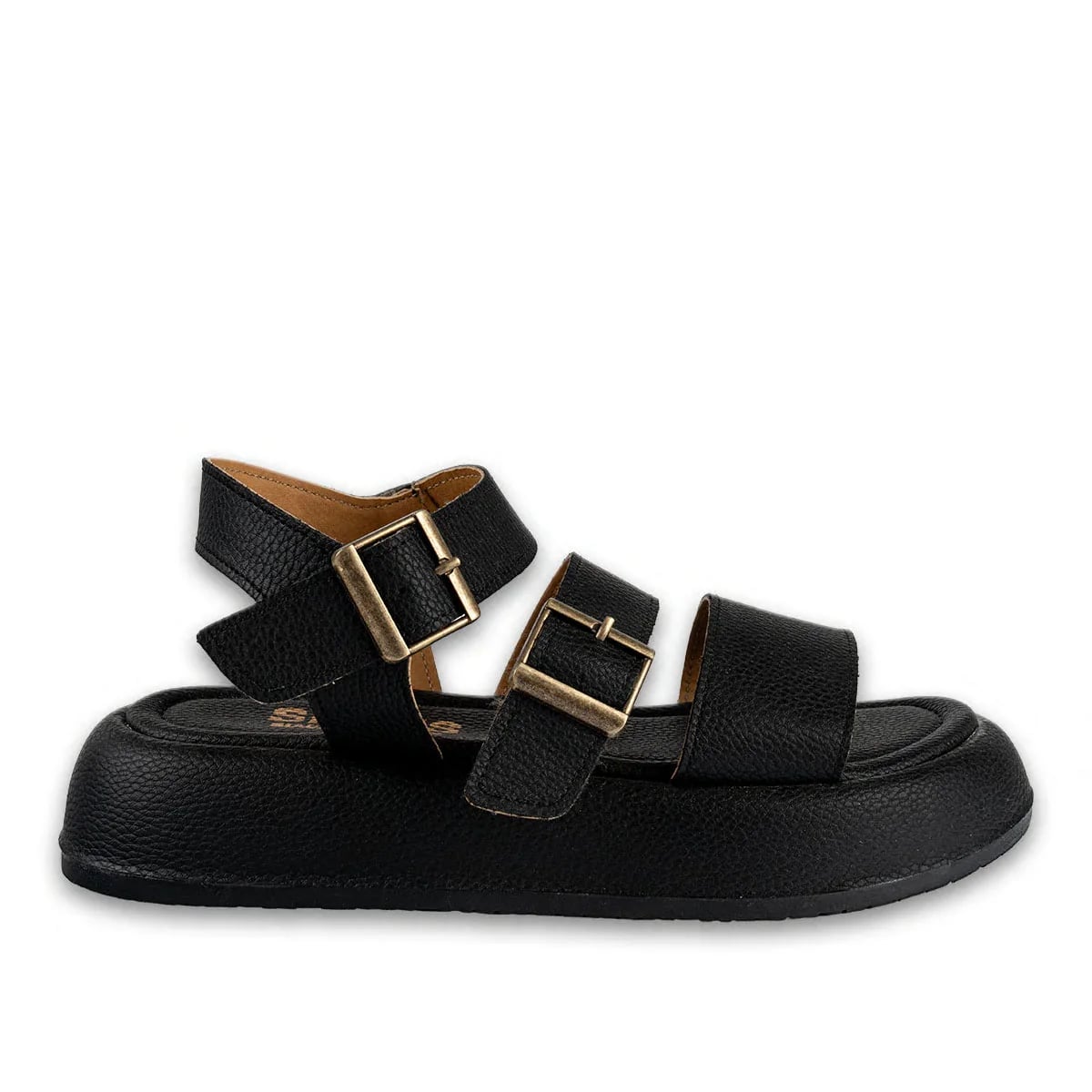 Wholesale Black Women's Flat Sandals Faux Leather Double Strap Stylish Model - Color: Black, Color Types: Leather - Image 1 of 3