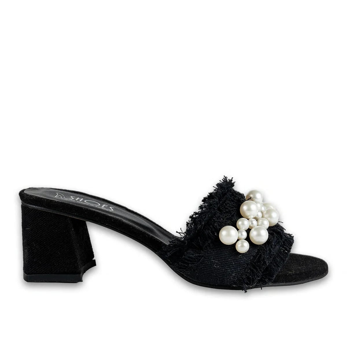 Wholesale Women's Heeled Slippers Black Pearl Stone Elegant Model - Color: Black, Color Types: Fabric - Image 1 of 3