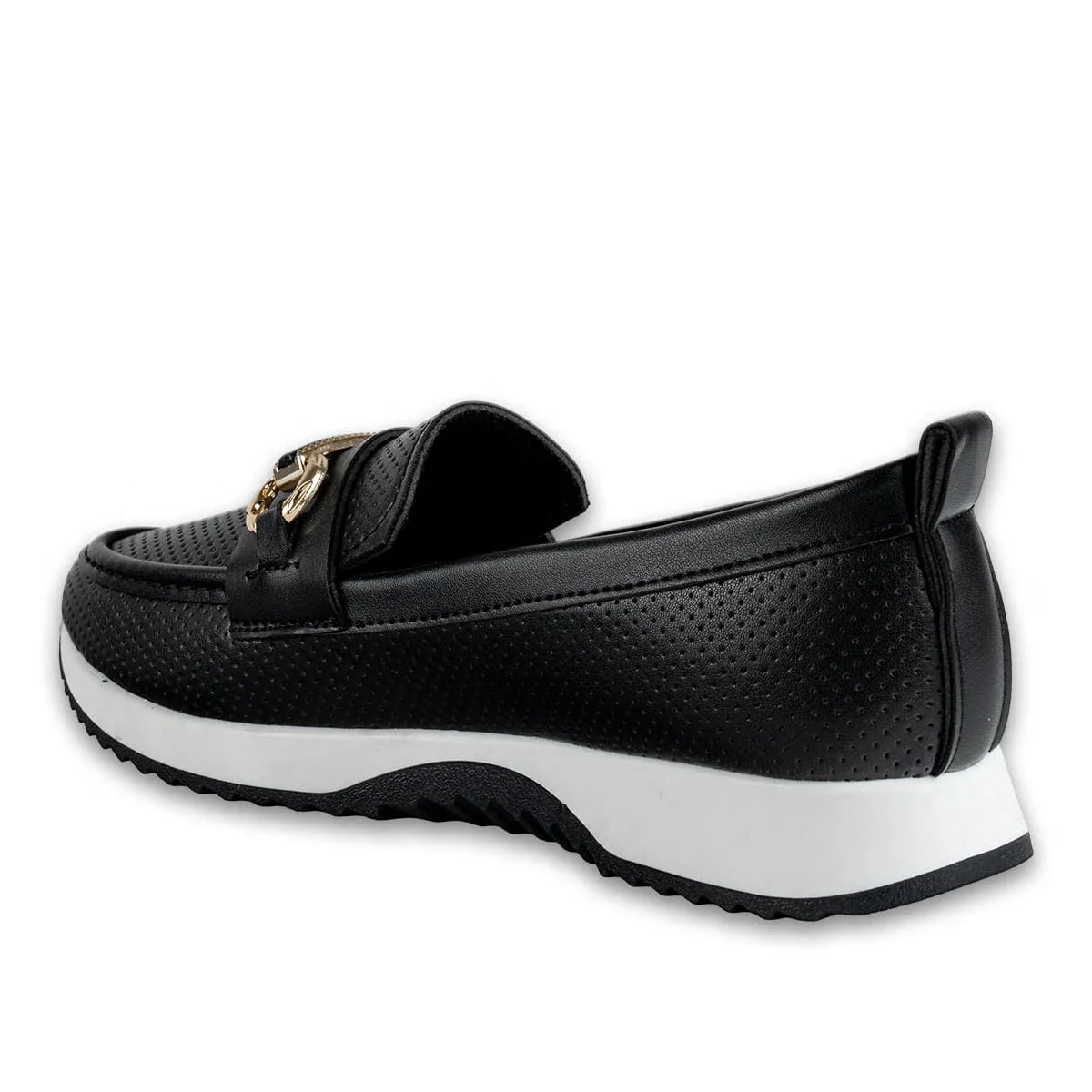 Wholesale Black Synthetic Leather Sport Sneaker with Chain Buckle Stylish Model - Color: Black, Color Types: Leather - Image 3 of 4