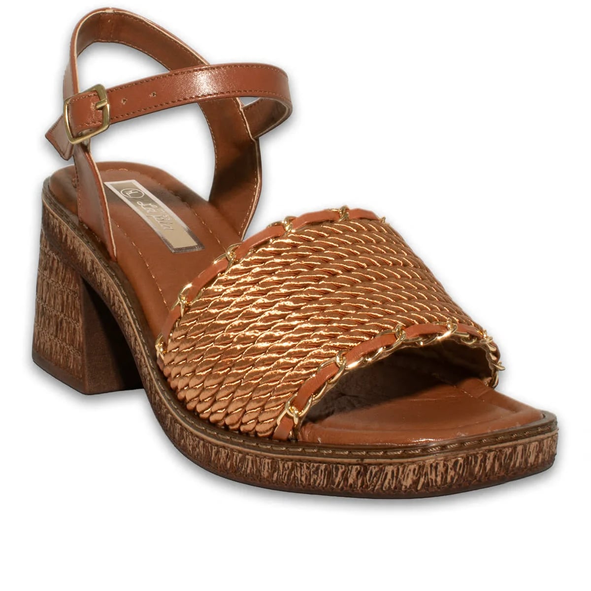 Sandalettes compensées femme – Carton de 8 paires - Types de couleurs: Cuir, Couleur: Marron clair - Image 2 sur 4
