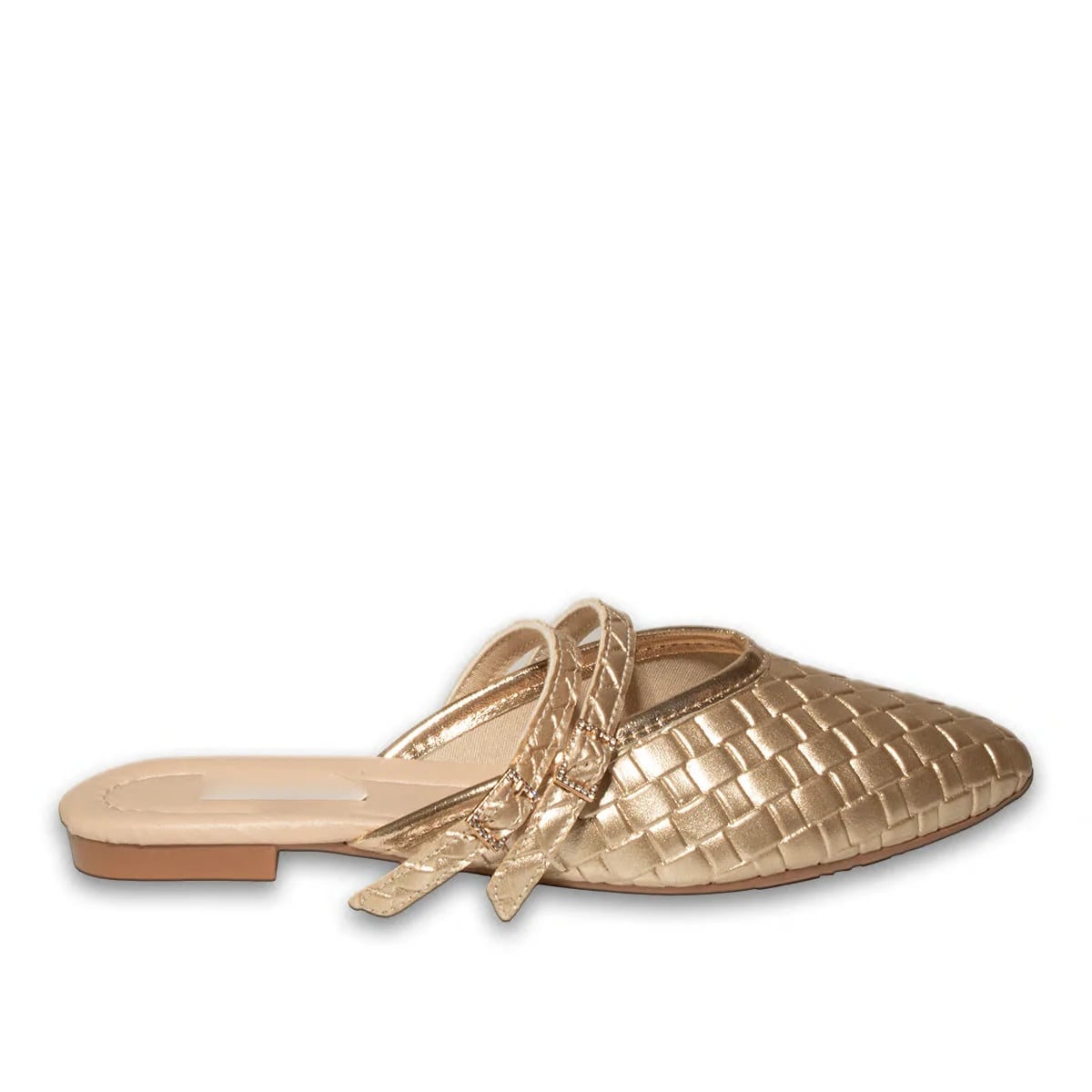 Women's Woven Detail Flat Slides (8 Pairs) - Color: Gold, Color Types: Knitted - Image 1 of 4