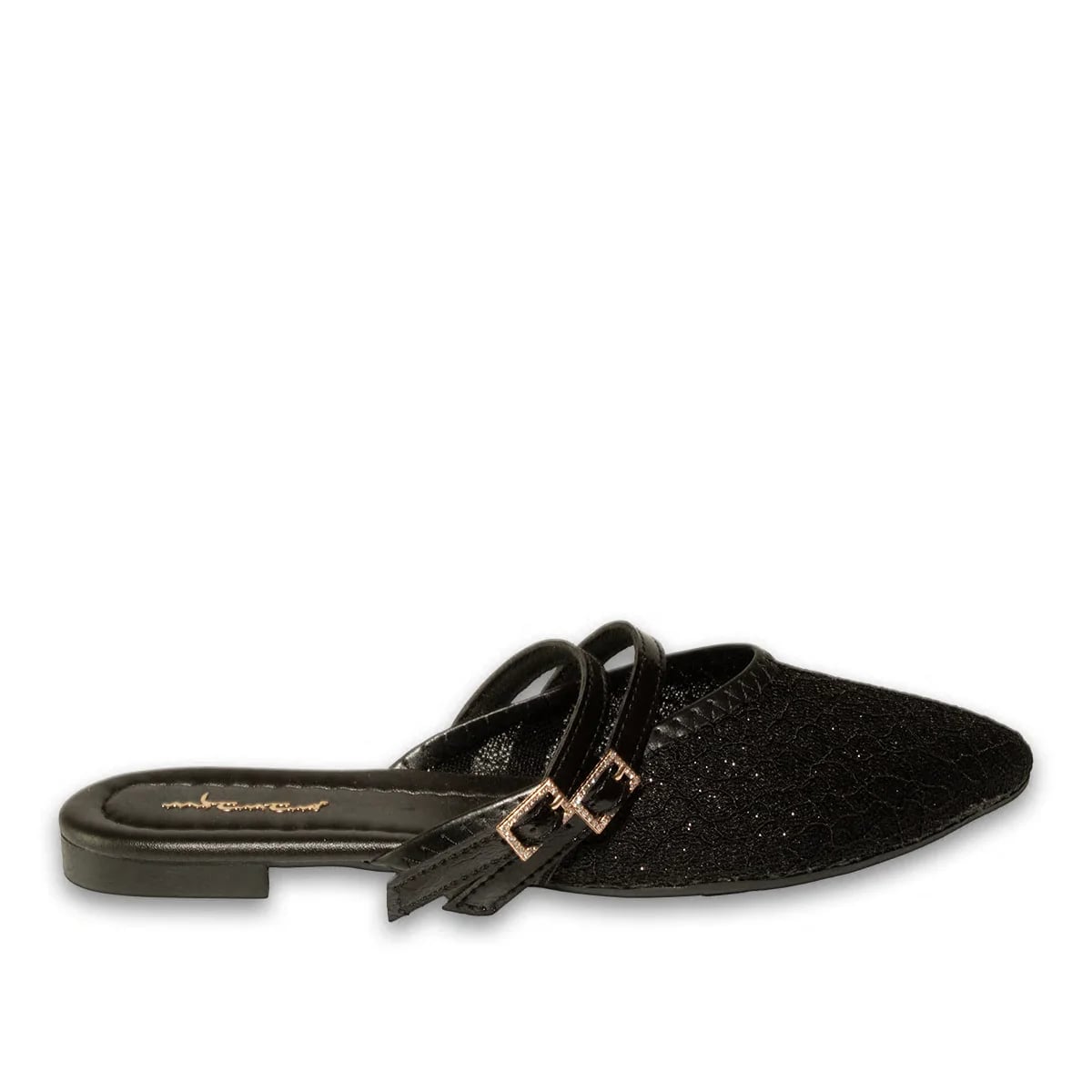Women's Synthetic Flat Slides (8-Pair Carton) - Color: Black, Color Types: Lace - Image 1 of 4