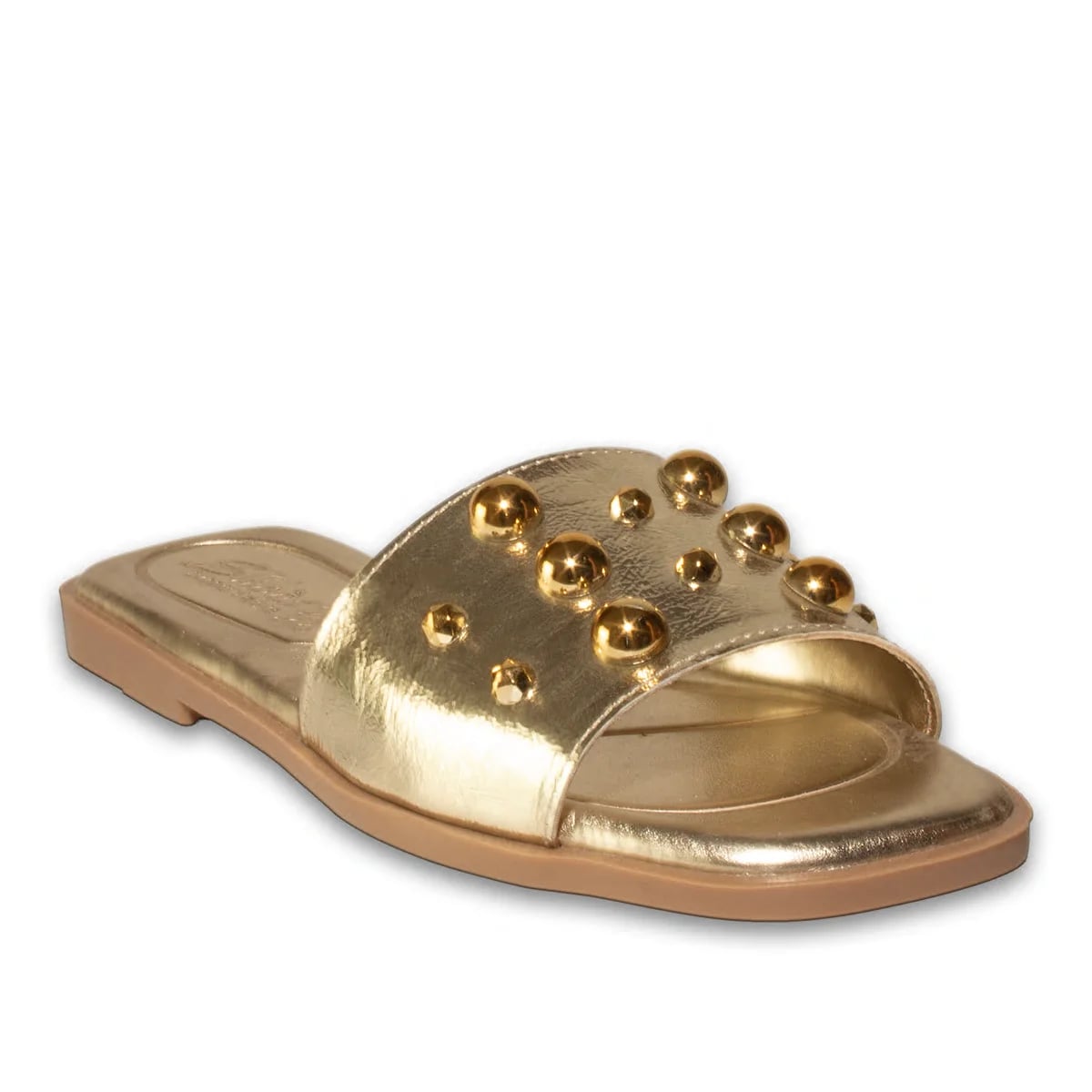 Women's Studded Flat Slides 8-Pair Carton - Color: Gold, Color Types: Wrinkled - Image 2 of 3