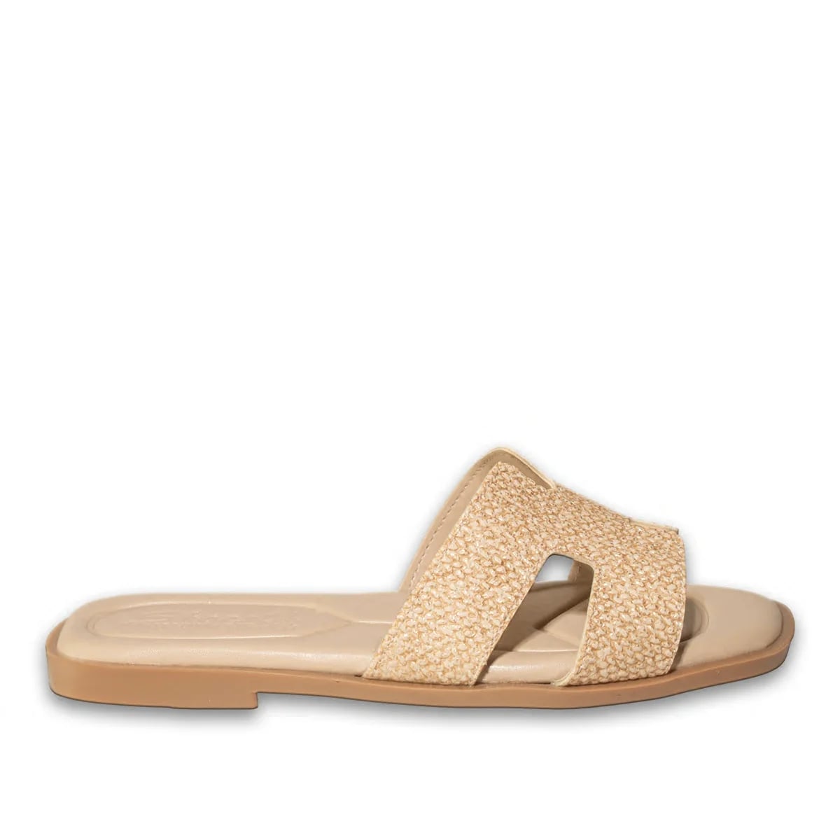 Women's Synthetic Leather Flat Slides - Color: Beige, Color Types: Straw - Image 1 of 4