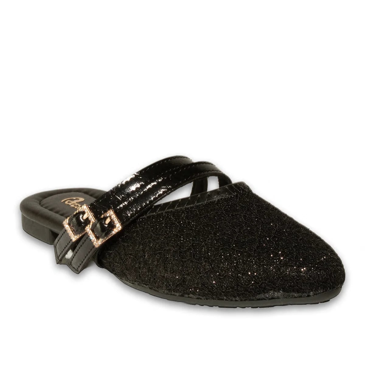 Women's Synthetic Flat Slides (8-Pair Carton) - Color: Black, Color Types: Lace - Image 2 of 4