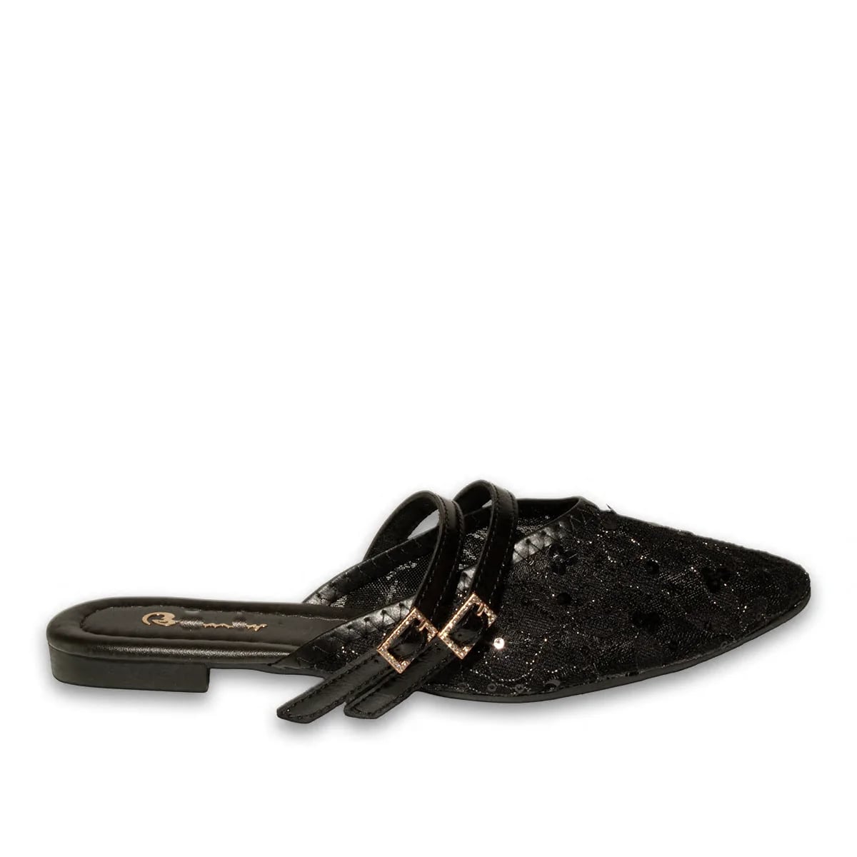 Women's Casual Flat Slides - 8-Pair Carton - Color: Black, Color Types: Lace - Image 1 of 4