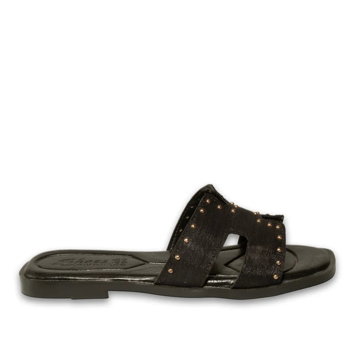 Women's Synthetic Leather Flat Slides - 8 Pairs - Color: Black, Color Types: Satin - Image 1 of 4