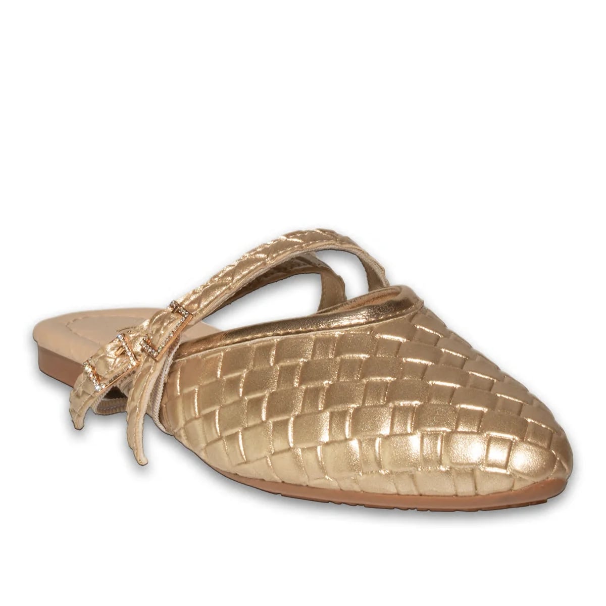 Women's Woven Detail Flat Slides (8 Pairs) - Color: Gold, Color Types: Knitted - Image 2 of 4
