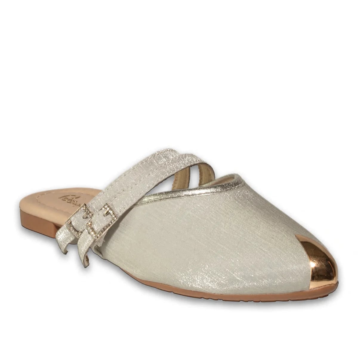 Women's Synthetic Leather Flat Slides - Color: Silver, Color Types: Satin - Image 2 of 3