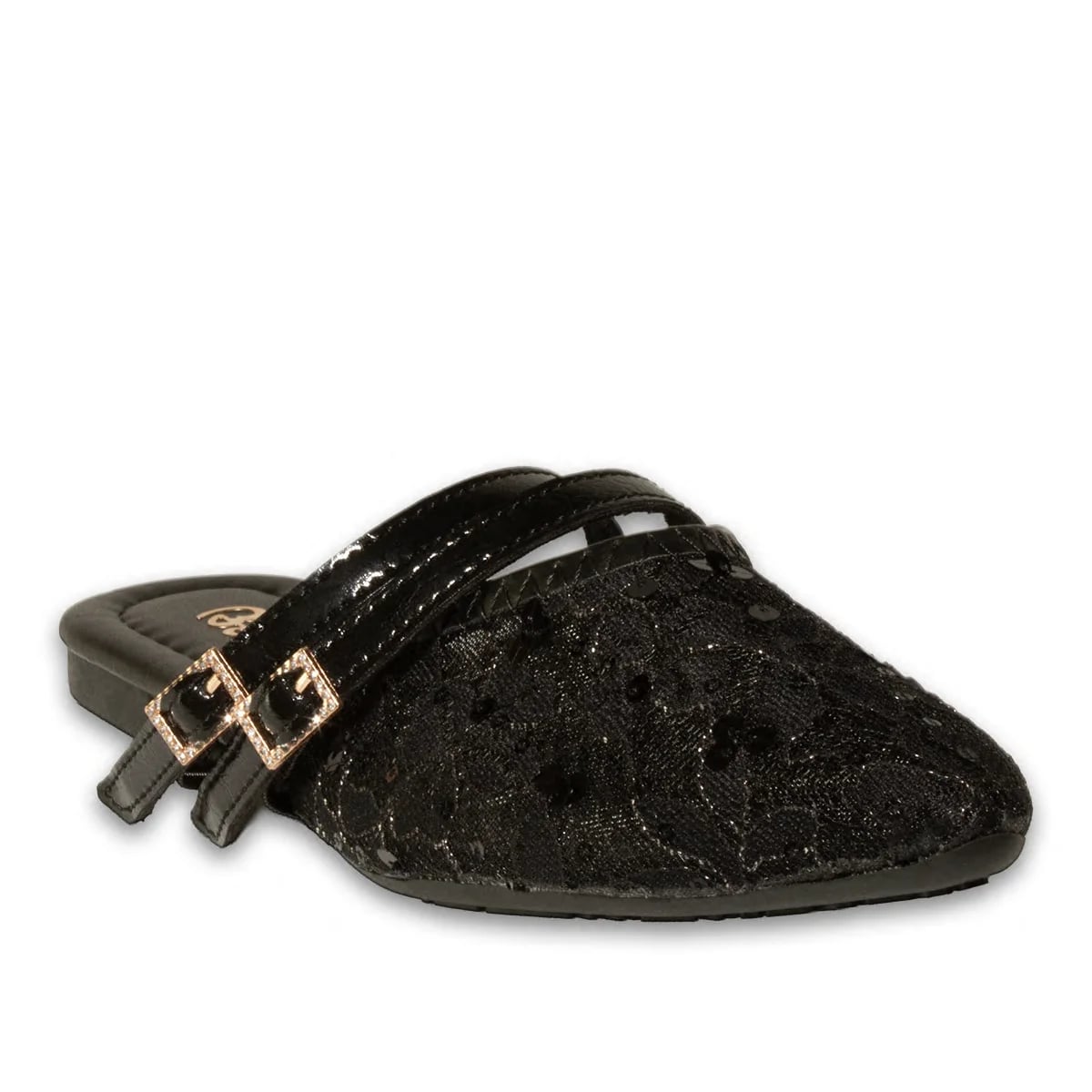 Women's Casual Flat Slides - 8-Pair Carton - Color: Black, Color Types: Lace - Image 2 of 4