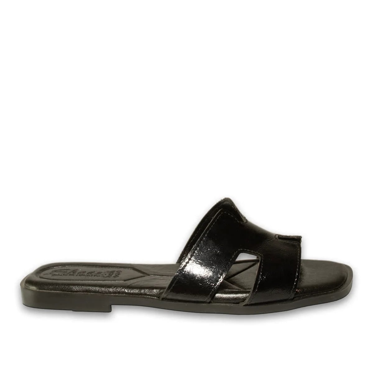 Women's Synthetic Leather Flat Slides (8-Pair Carton) - Color: Black, Color Types: Wrinkled - Image 1 of 4