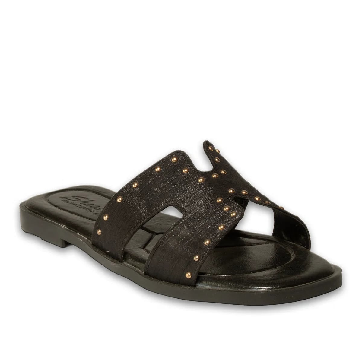 Women's Synthetic Leather Flat Slides - 8 Pairs - Color: Black, Color Types: Satin - Image 2 of 4