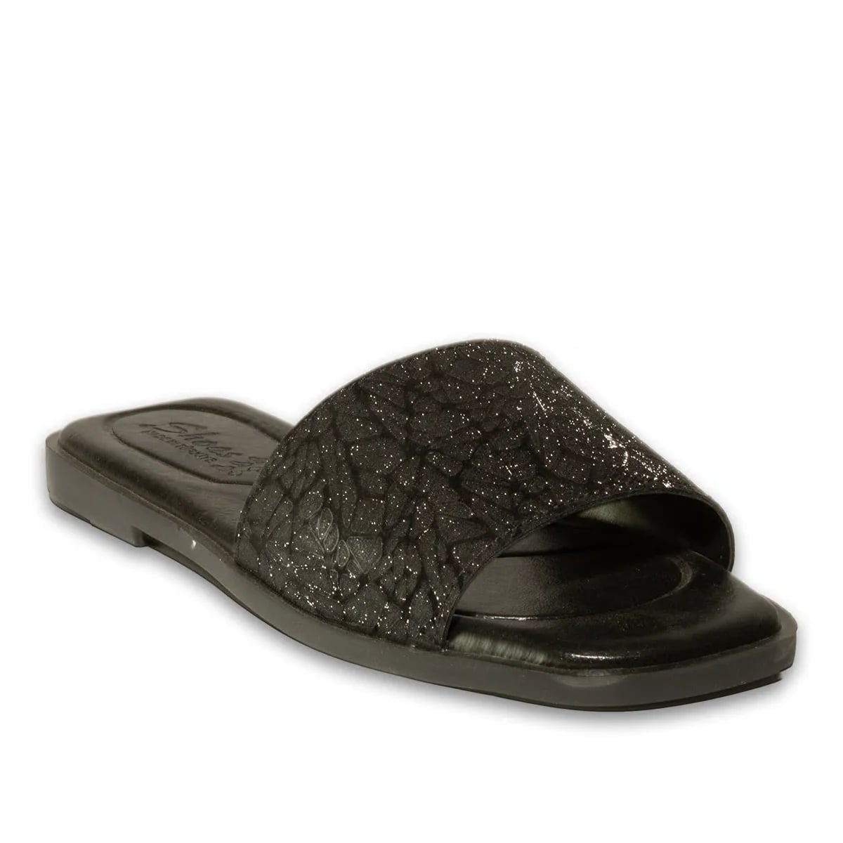 Women's Glitter Flat Slides (8-Pair Carton) - Color: Black, Color Types: Glitter - Image 2 of 3
