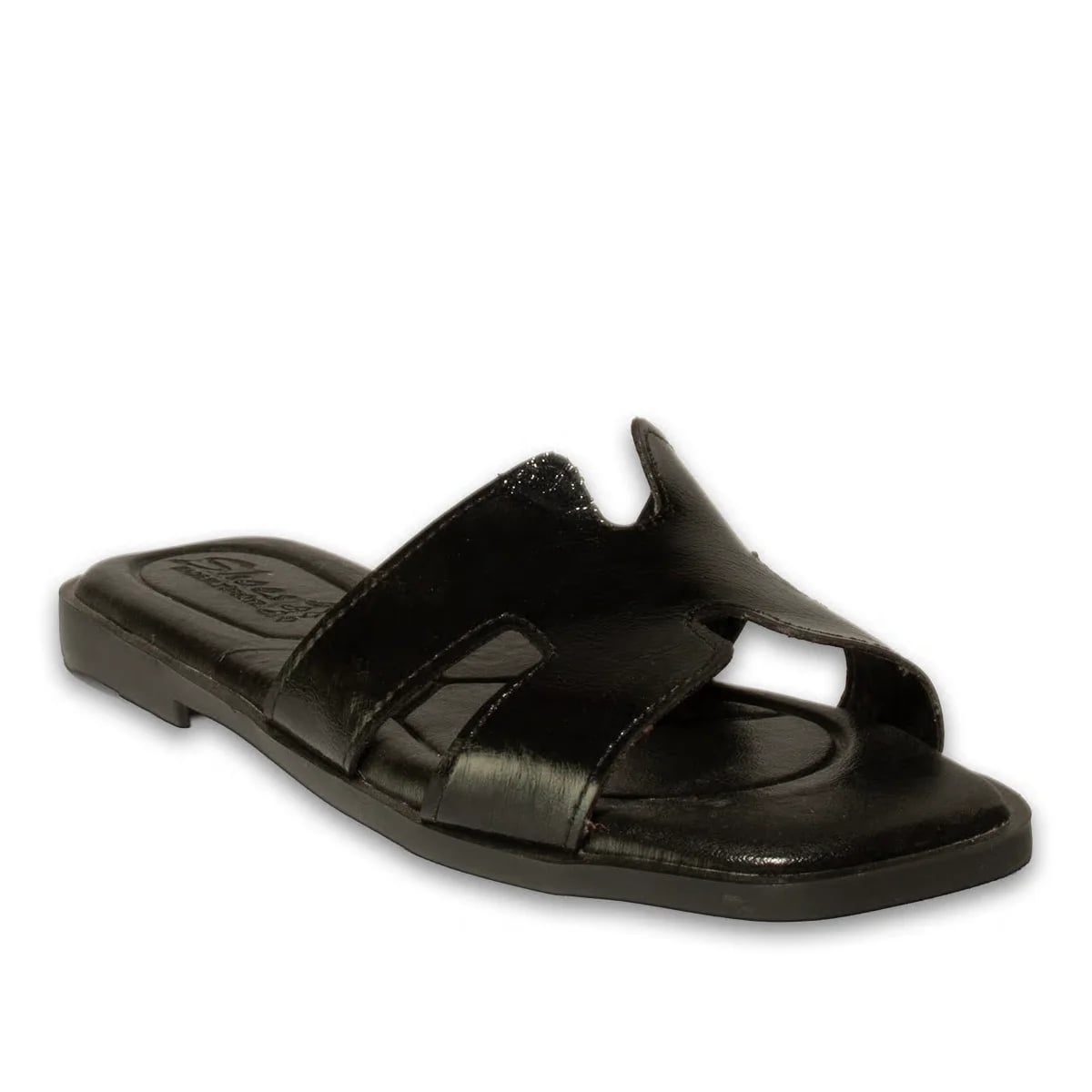 Women's Synthetic Leather Flat Slides (8-Pair Carton) - Color: Black, Color Types: Wrinkled - Image 2 of 4