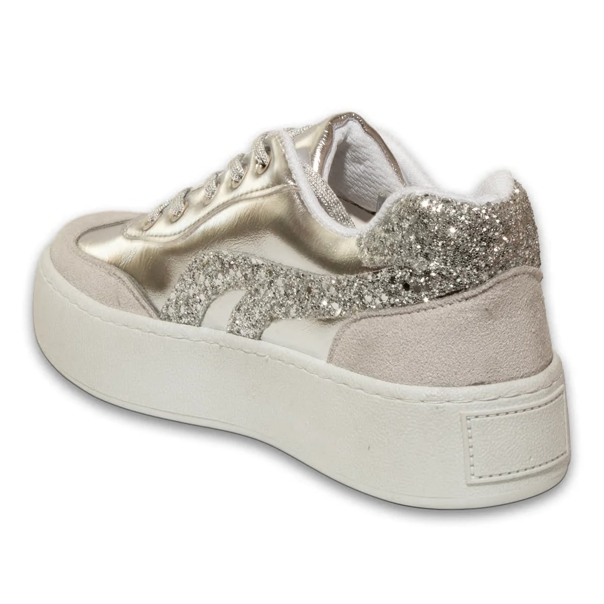 Silver Laced Women's Sports Shoes Synthetic Leather Lightweight Comfortable Daily Walking Casual All Season Suitable Modern Sneaker Model Wholesale - Color: Silver, Color Types: Wrinkled - Image 3 of 3