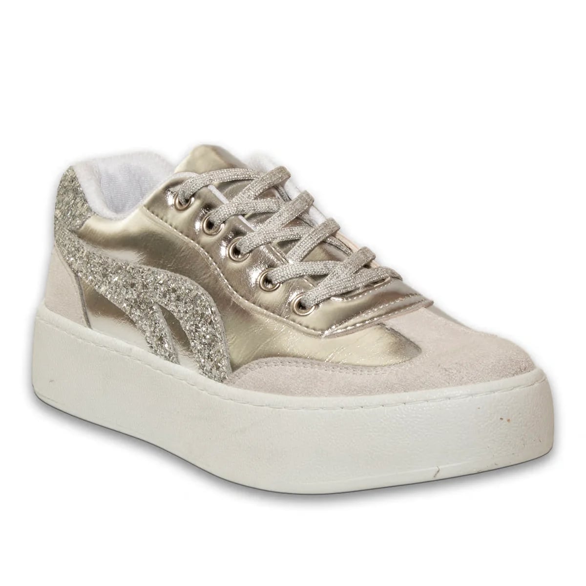 Silver Laced Women's Sports Shoes Synthetic Leather Lightweight Comfortable Daily Walking Casual All Season Suitable Modern Sneaker Model Wholesale - Color: Silver, Color Types: Wrinkled - Image 2 of 3