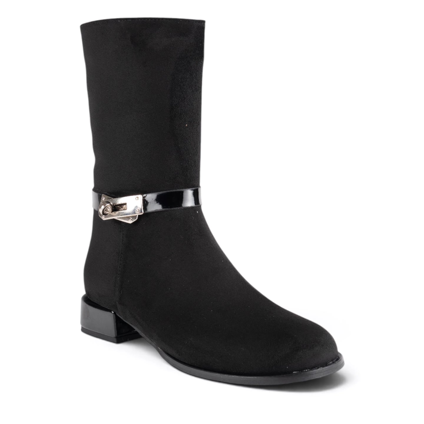 Women's Black Heeled Ankle Boots - Color: Black, Color Types: Suede - Image 2 of 5