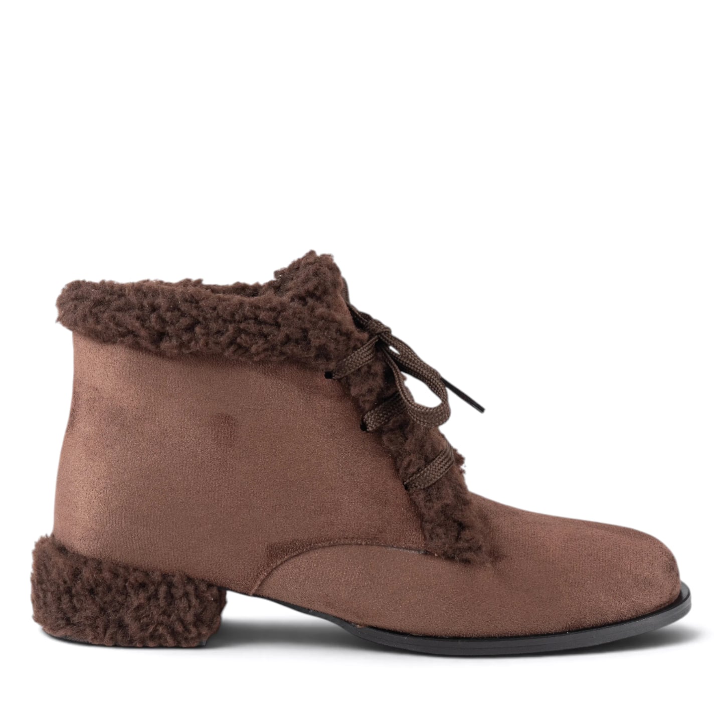 Women's Winter Heeled Ankle Boots - Color Types: Suede, Color: Brown - Image 1 of 5