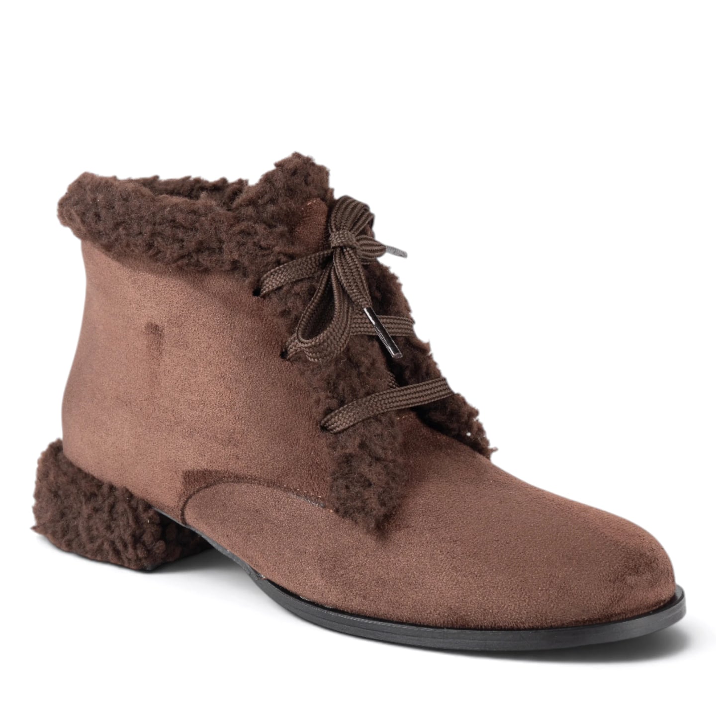 Women's Winter Heeled Ankle Boots - Color Types: Suede, Color: Brown - Image 2 of 5