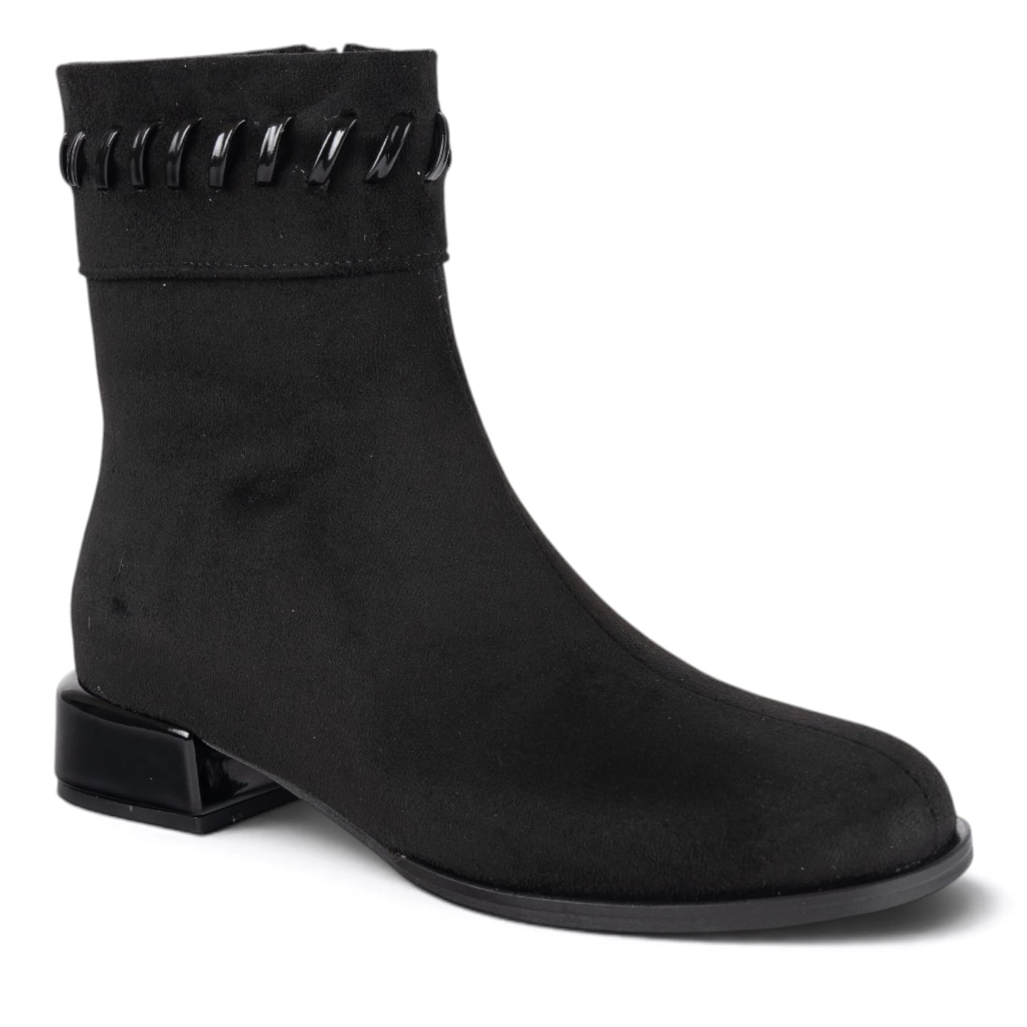 Women's Black Zipper Ankle Boots - Color: Black, Color Types: Suede - Image 2 of 5