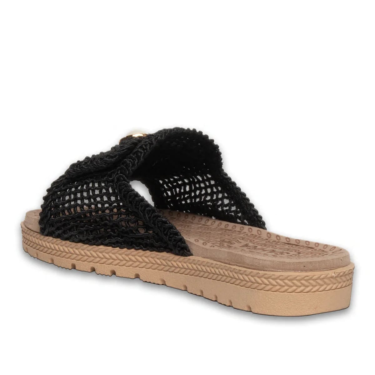 Wholesale Black Open Knit Women's Summer Flat Sandals - Synthetic Leather - Color: Black, Color Types: Knitted - Image 3 of 4