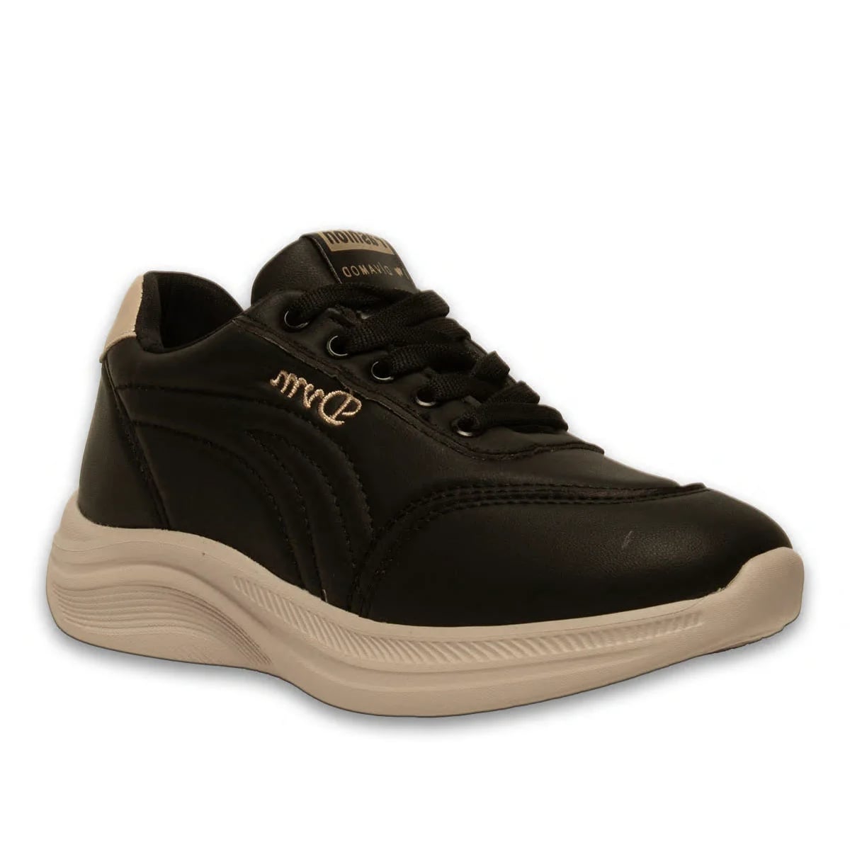 Siyah Bağcıklı Kadın Spor Sneaker – Akıllı Pet Detaylı – Günlük Rahat Model – Toptan - Renk: Siyah - Fotoğraf 2 / 4