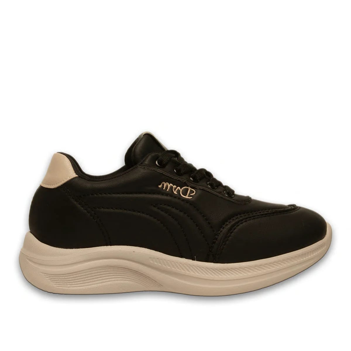 Siyah Bağcıklı Kadın Spor Sneaker – Akıllı Pet Detaylı – Günlük Rahat Model – Toptan - Renk: Siyah - Fotoğraf 1 / 4