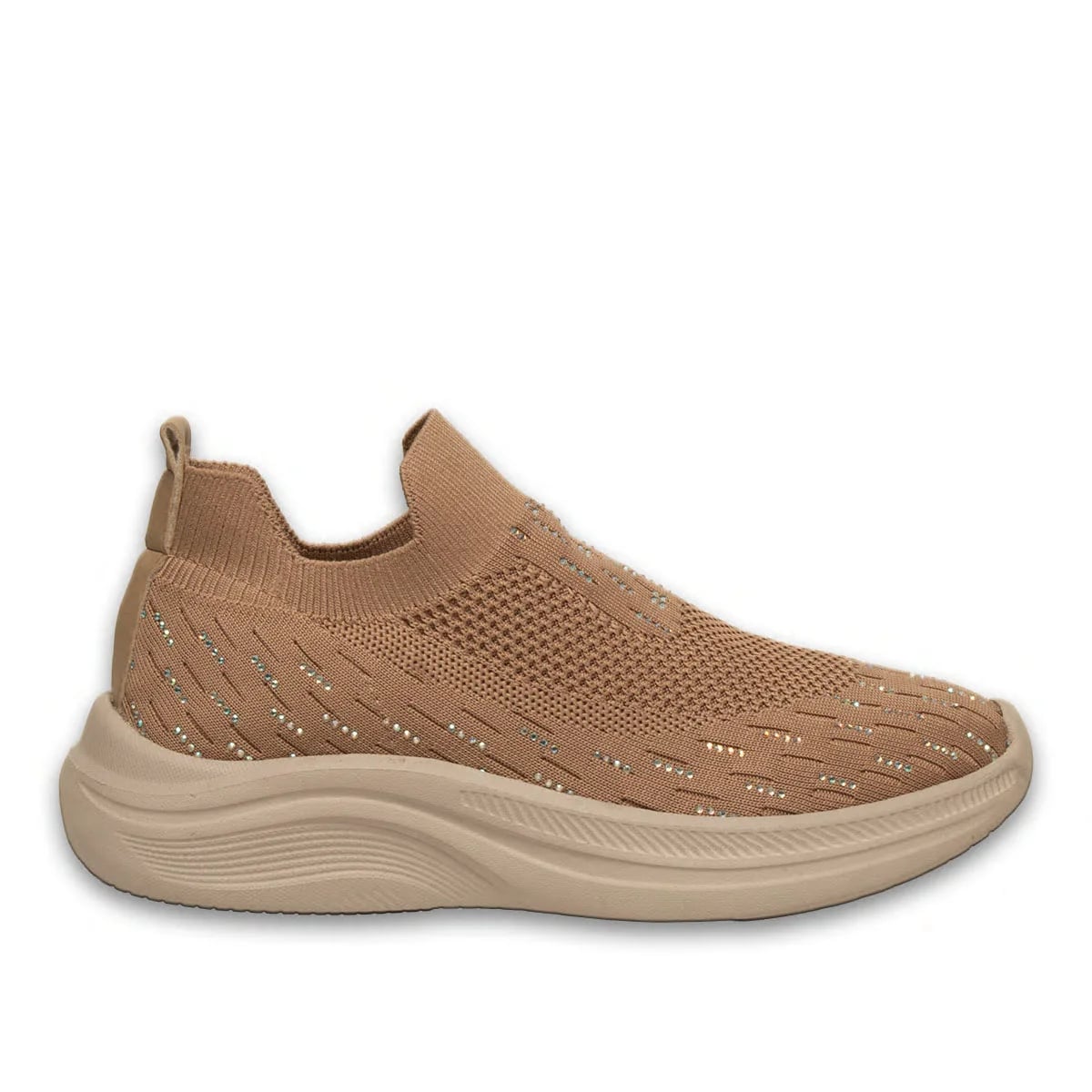 Nude Kadın Spor Sneaker – Bağcıksız Triko Tasarım – Nefes Alabilir Yapı – Gün Boyu Rahatlık ve Akıllı Pet Teknolojisi – Toptan - Renk: Nude - Fotoğraf 1 / 4