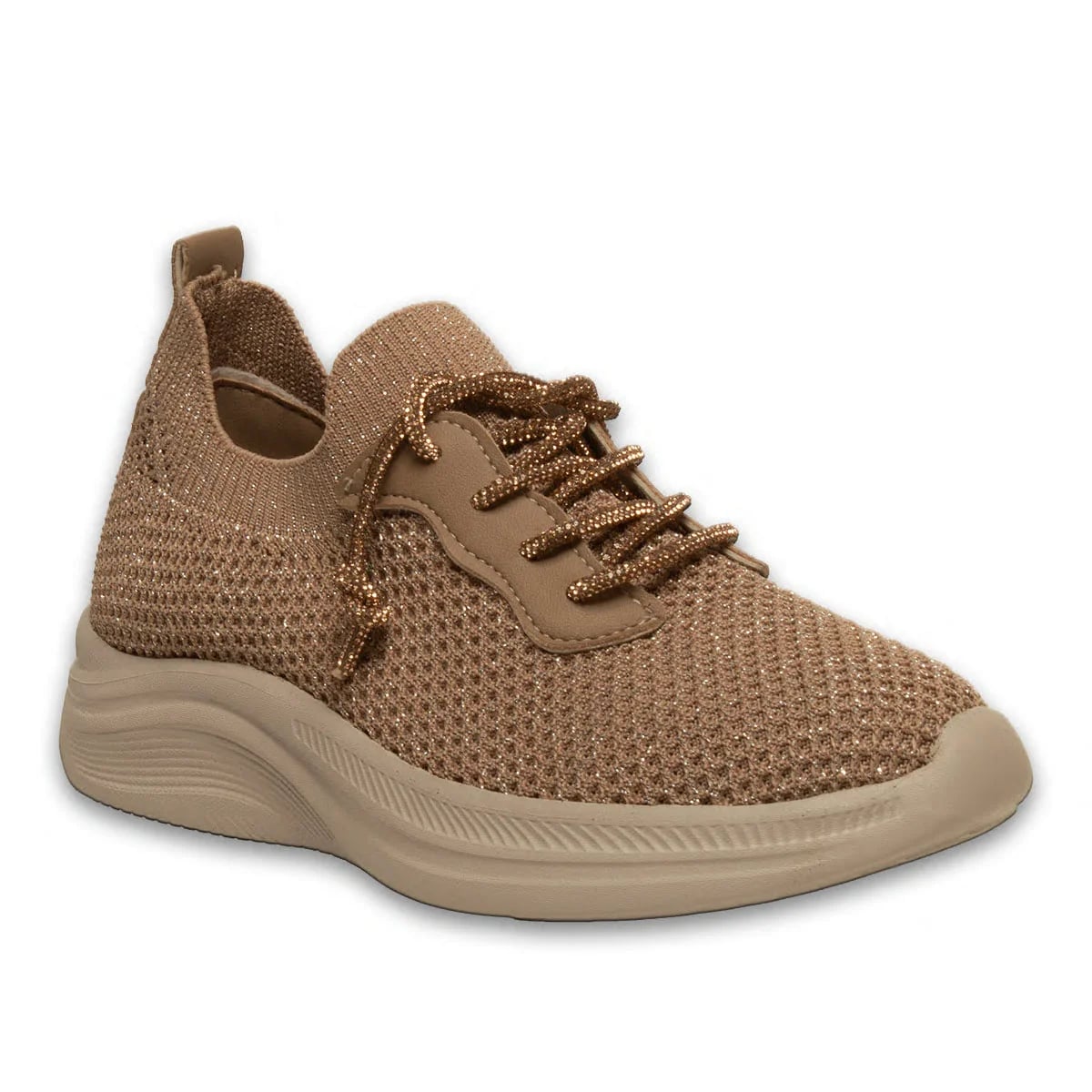 Nude Kadın Spor Sneaker – Triko – Pırıltılı – Akıllı Pet – Bağcıklı – Toptan - Renk: Nude - Fotoğraf 2 / 4