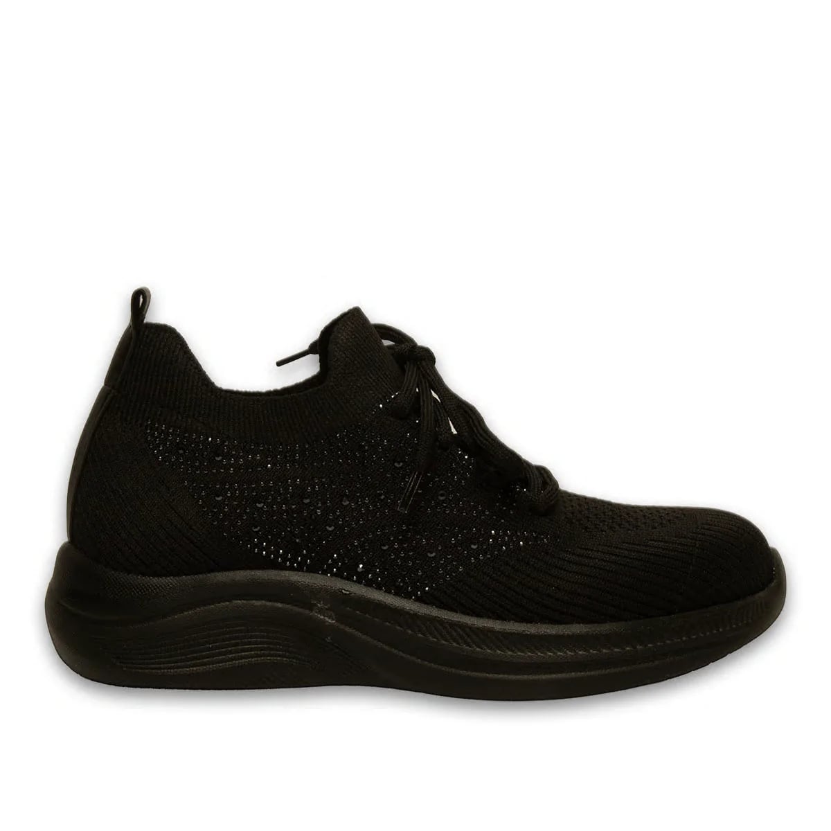 Siyah Kadın Spor Sneaker – Triko – Taşlı – Akıllı Pet – Toptan - Renk: Siyah - Fotoğraf 1 / 4