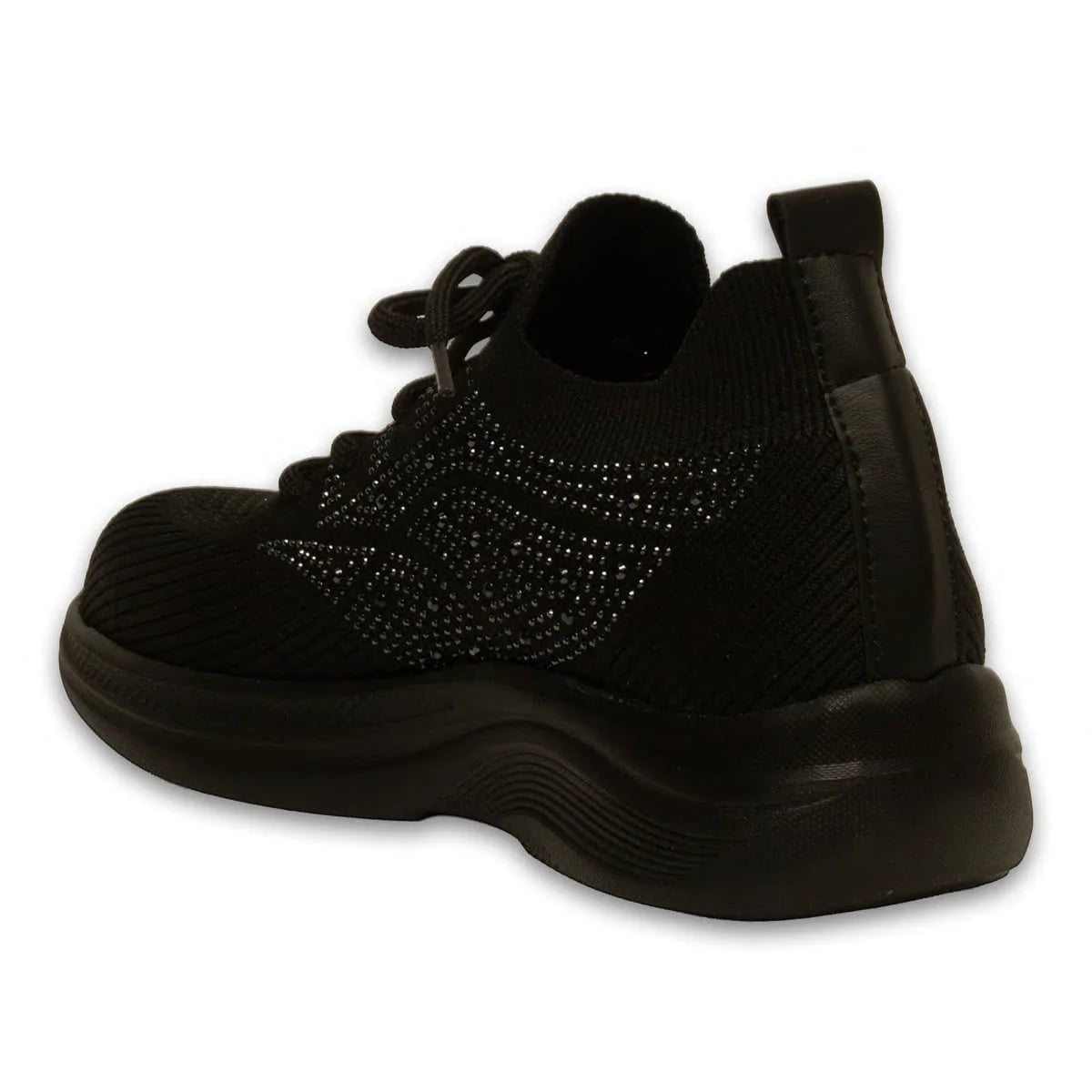Siyah Kadın Spor Sneaker – Triko – Taşlı – Akıllı Pet – Toptan - Renk: Siyah - Fotoğraf 3 / 4