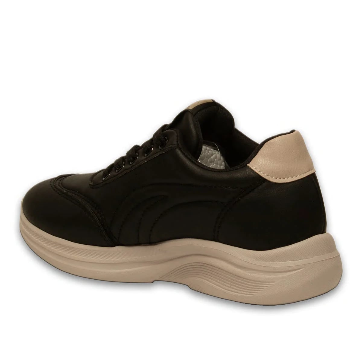 Siyah Bağcıklı Kadın Spor Sneaker – Akıllı Pet Detaylı – Günlük Rahat Model – Toptan - Renk: Siyah - Fotoğraf 3 / 4