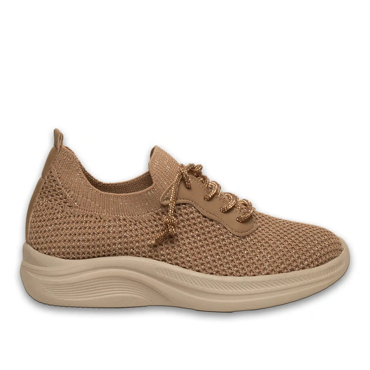 Nude Kadın Spor Sneaker – Triko – Pırıltılı – Akıllı Pet – Bağcıklı – Toptan - Renk: Nude - Fotoğraf 1 / 4