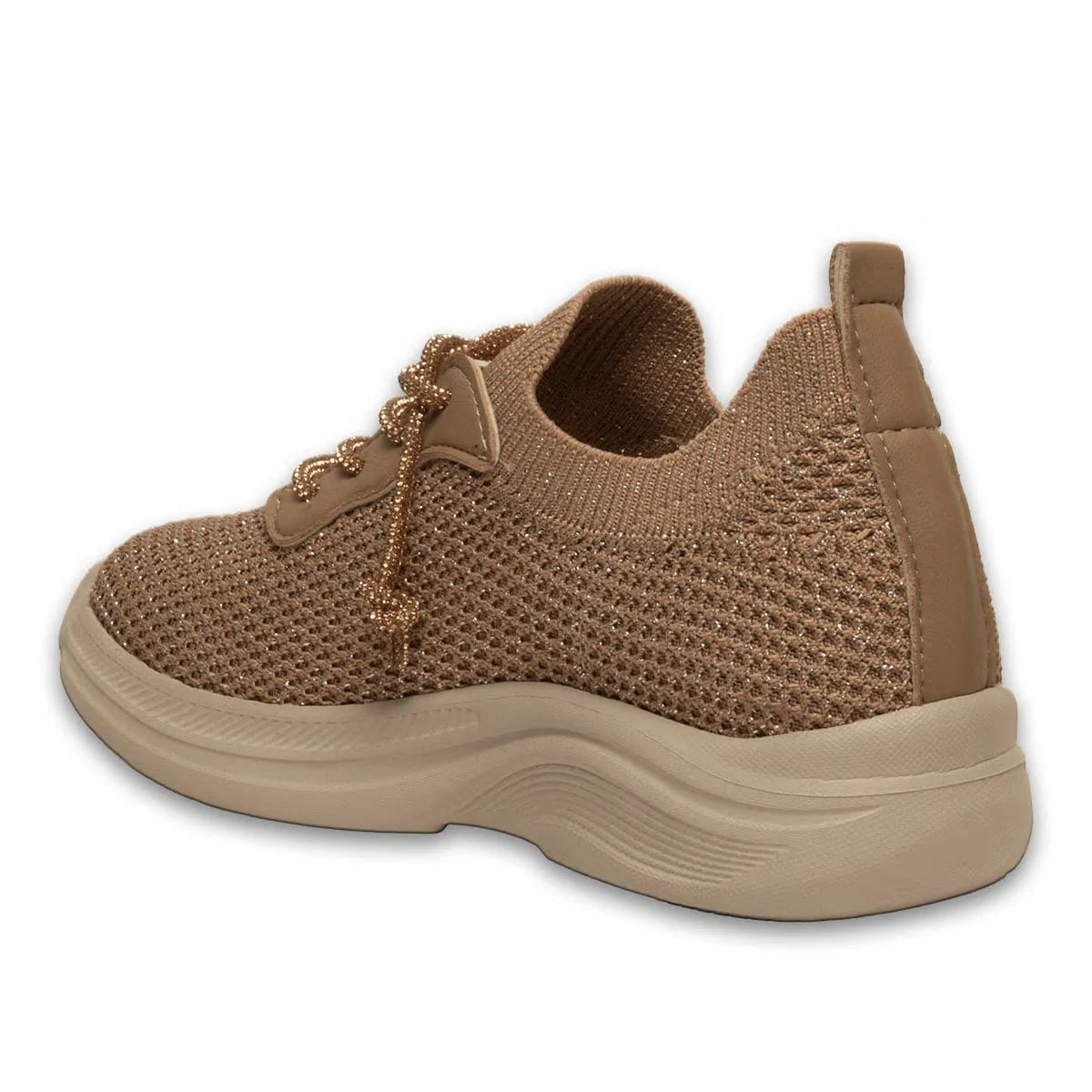 Nude Kadın Spor Sneaker – Triko – Pırıltılı – Akıllı Pet – Bağcıklı – Toptan - Renk: Nude - Fotoğraf 3 / 4