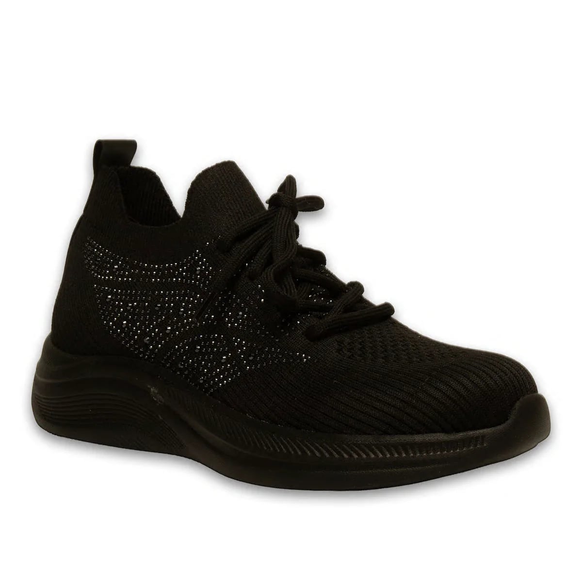 Siyah Kadın Spor Sneaker – Triko – Taşlı – Akıllı Pet – Toptan - Renk: Siyah - Fotoğraf 2 / 4