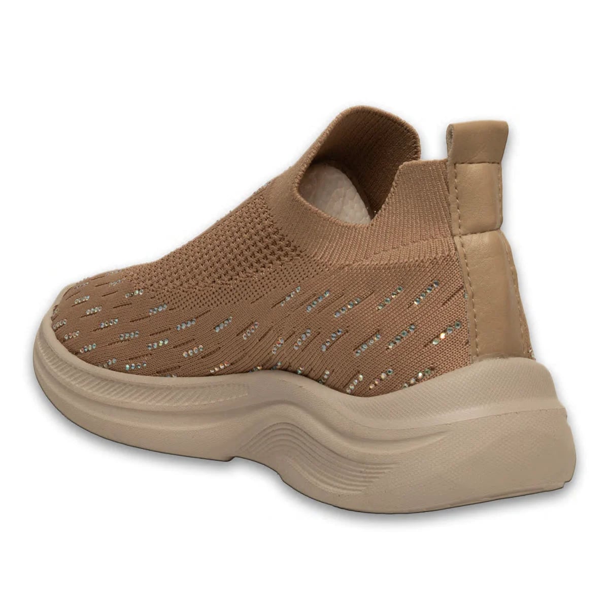 Nude Kadın Spor Sneaker – Bağcıksız Triko Tasarım – Nefes Alabilir Yapı – Gün Boyu Rahatlık ve Akıllı Pet Teknolojisi – Toptan - Renk: Nude - Fotoğraf 3 / 4