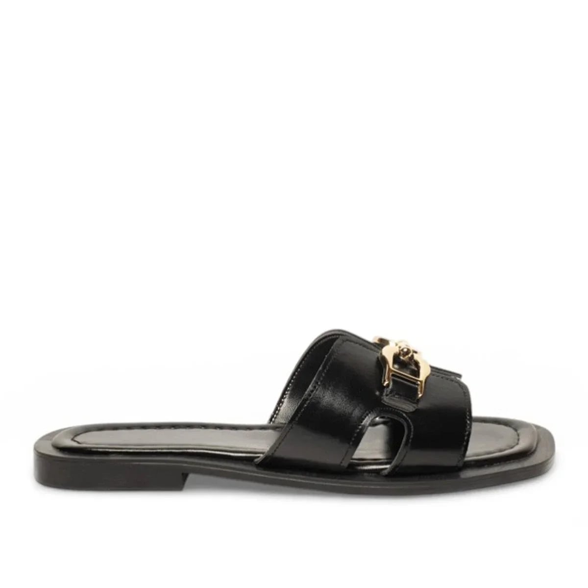 Women's Buckled Flat Summer Slides (8-Pair Carton) - Color: Black, Color Types: Wrinkled - Image 1 of 2