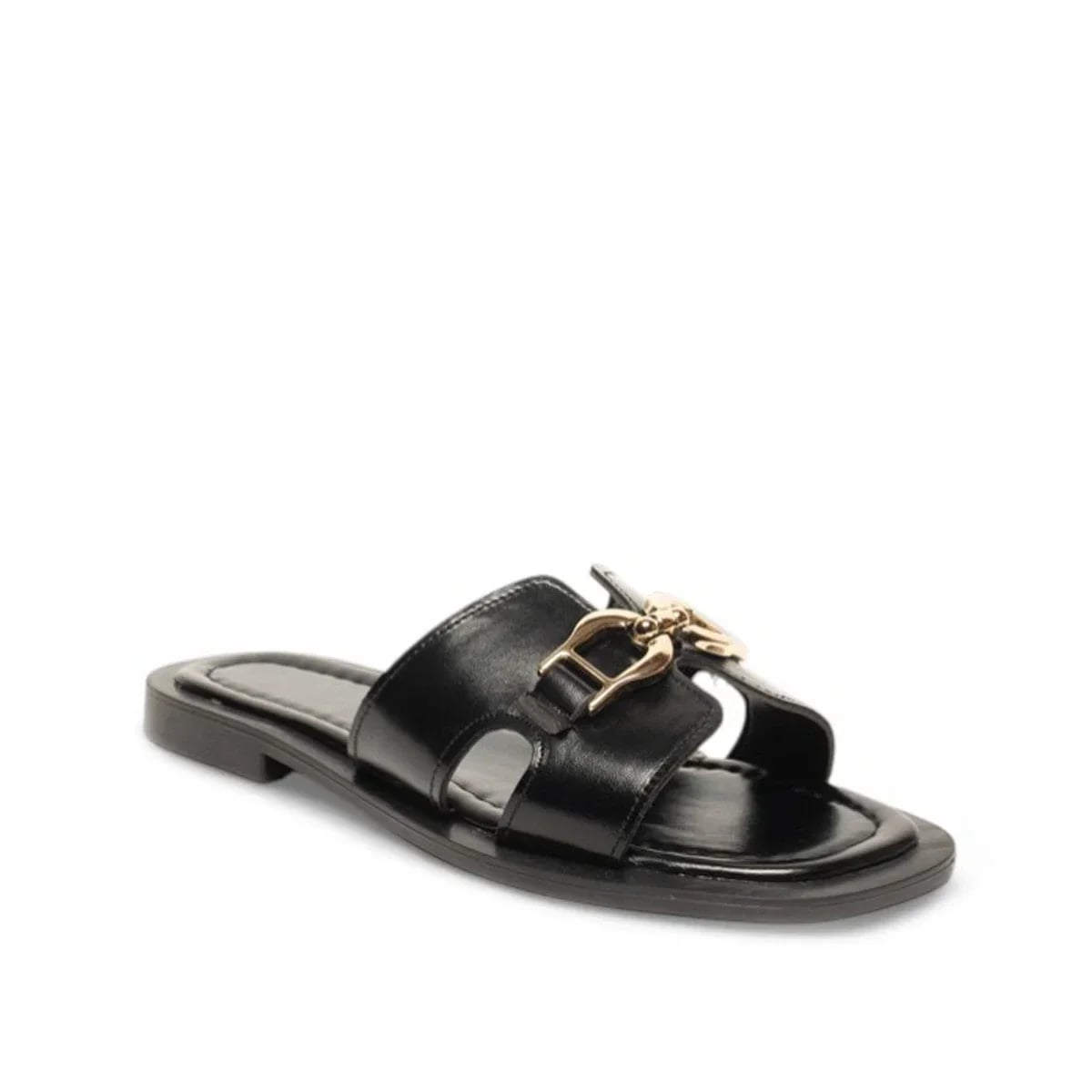 Women's Buckled Flat Summer Slides (8-Pair Carton) - Color: Black, Color Types: Wrinkled - Image 2 of 2