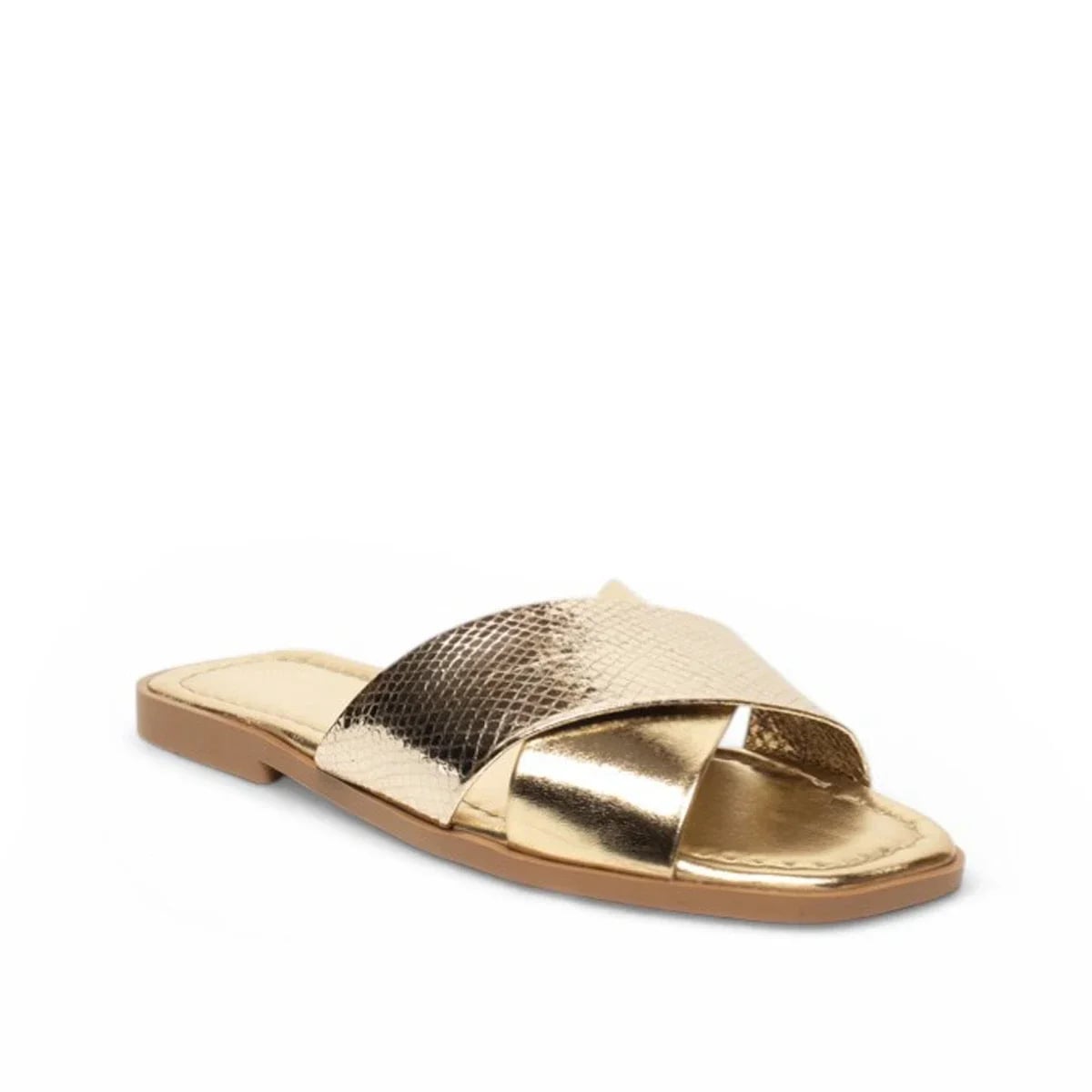 Women's Summer Cross-Strap Flat Slides (8 Pairs) - Color: Gold, Color Types: Wrinkled - Image 2 of 2
