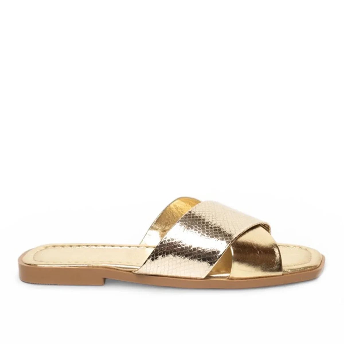 Women's Summer Cross-Strap Flat Slides (8 Pairs) - Color: Gold, Color Types: Wrinkled - Image 1 of 2