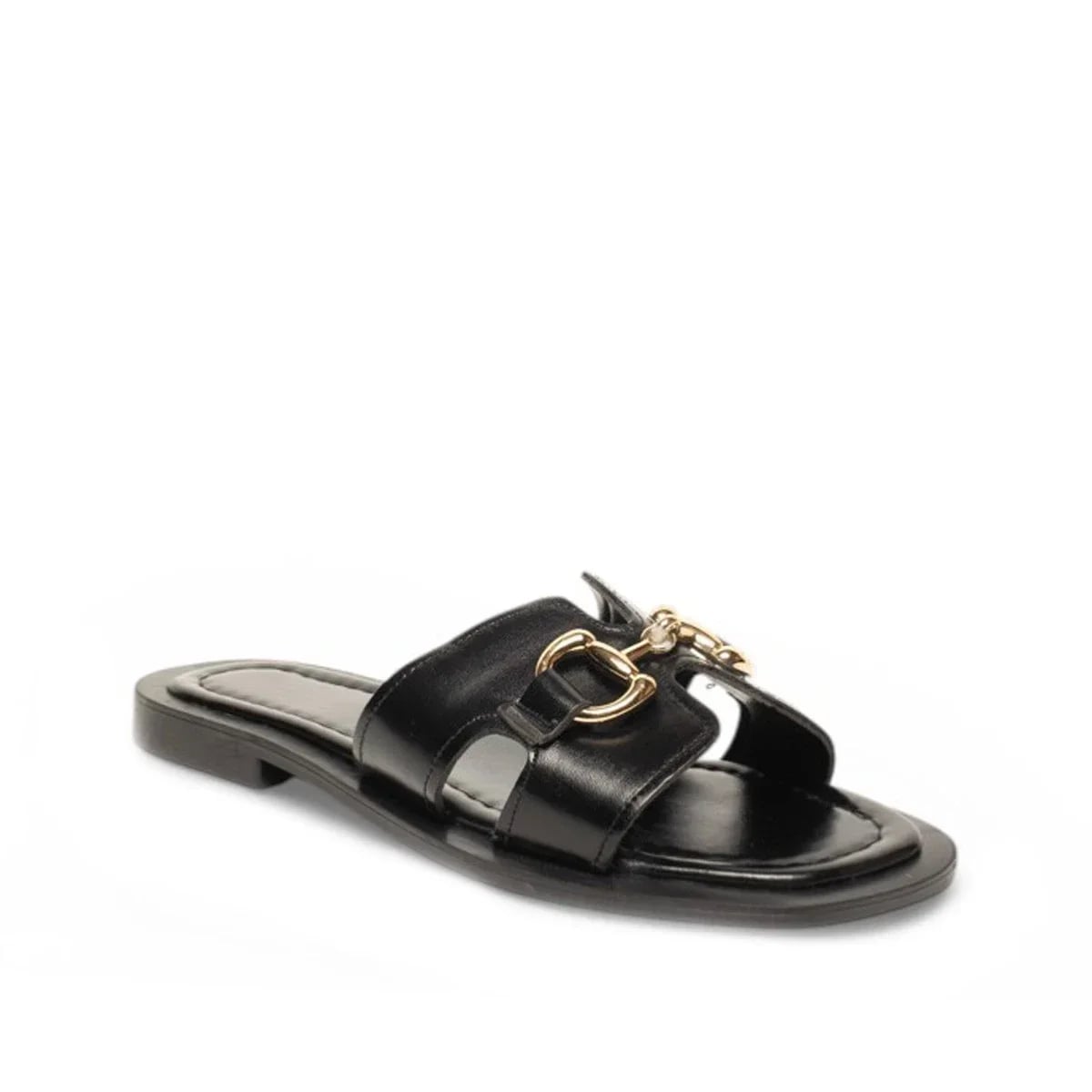 Women's H-Buckle Flat Slides (8-Pair Carton) - Color: Black, Color Types: Wrinkled - Image 2 of 2