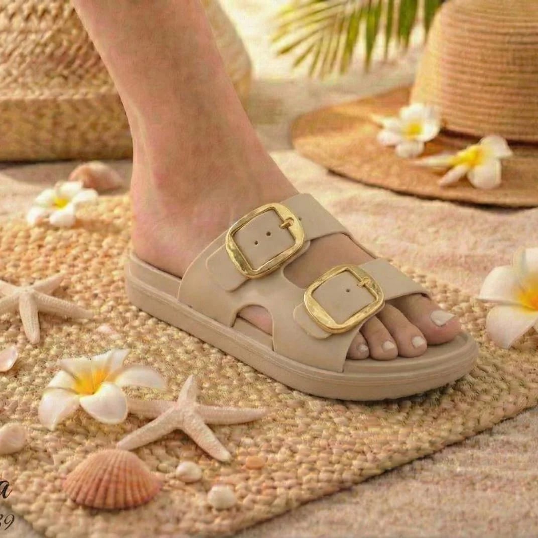 Summer Beige Women's Flat Slippers Comfortable Lightweight Daily Stylish Beach Suitable for All Seasons Modern Women's Slipper Model Wholesale - Color: Beige, Color Types: Plastic - Image 1 of 1