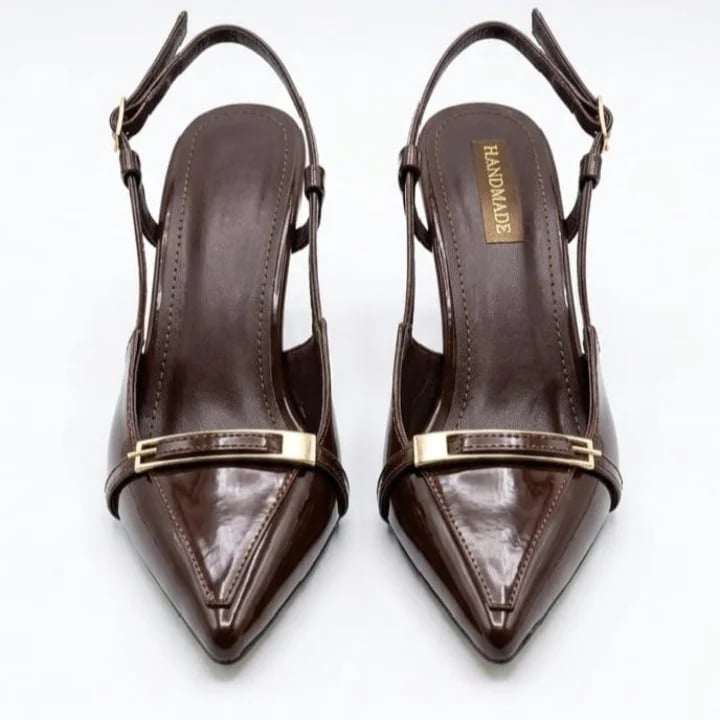 Brown Women's Flat Heeled Stiletto Shoes Stylish Elegant Comfortable Daily Office Classic Women's Shoe Model Wholesale - Color Types: Patent leather, Color: Brown - Image 1 of 1